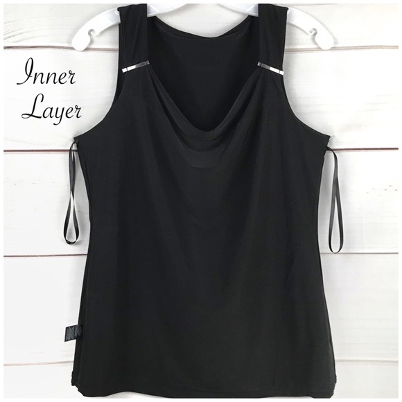 WHBM Black drape neck sleeveless Shell Top Medium - Picture 2 of 4